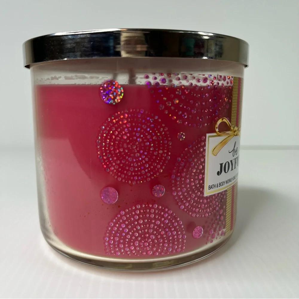 Bath and Body Works Be Joyful 3 Wick Candle Pink Sugar Clementine Jasmine Scent